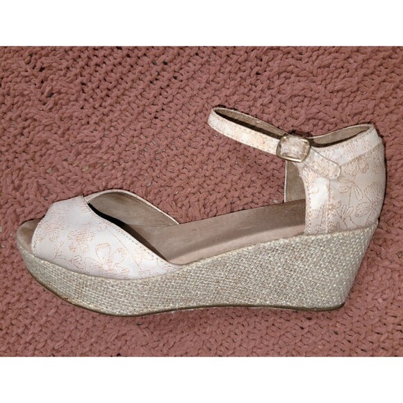 Toms Raffia Wedge Platform Boujee Sandal Beige Jacquard Rose Gold stich 7.5 - Picture 7 of 16